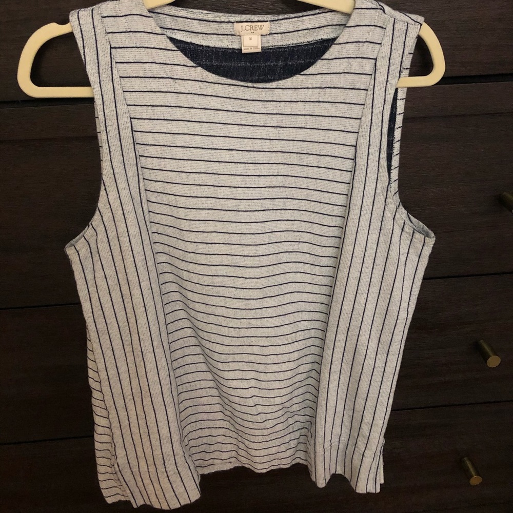 J Crew Gray Sleeveless Blouse with Black Stripes
